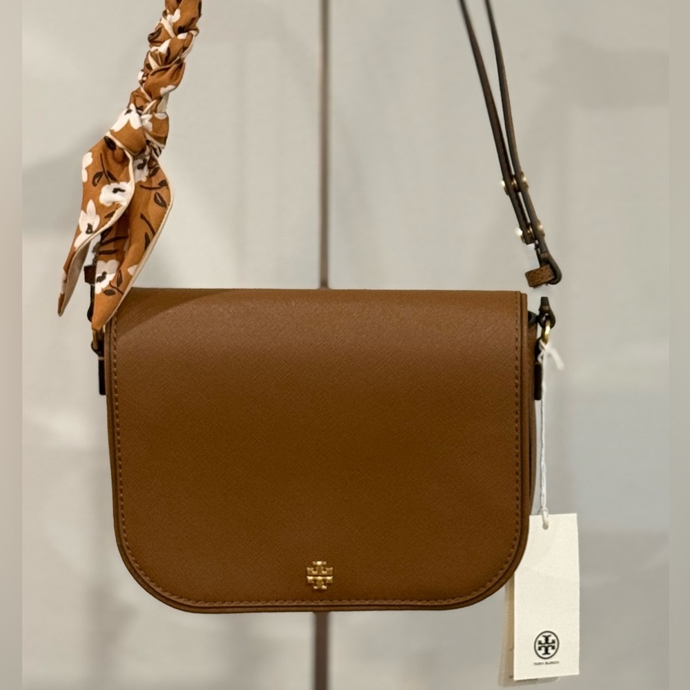 Tory Burch Leather Emerson Crossbody, Gold Hardware in Hue Moose/909